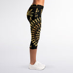 Black And Gold Warli Tribal Print Women's Capri Leggings