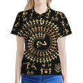 Black And Gold Warli Tribal Print Women's Polo Shirt