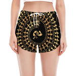 Black And Gold Warli Tribal Print Women's Split Running Shorts