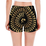 Black And Gold Warli Tribal Print Women's Split Running Shorts