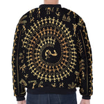 Black And Gold Warli Tribal Print Zip Sleeve Bomber Jacket