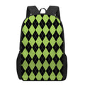 Black And Green Argyle Pattern Print 17 Inch Backpack