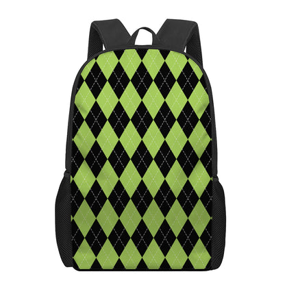 Black And Green Argyle Pattern Print 17 Inch Backpack