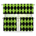 Black And Green Argyle Pattern Print 3 Piece Kitchen Curtains