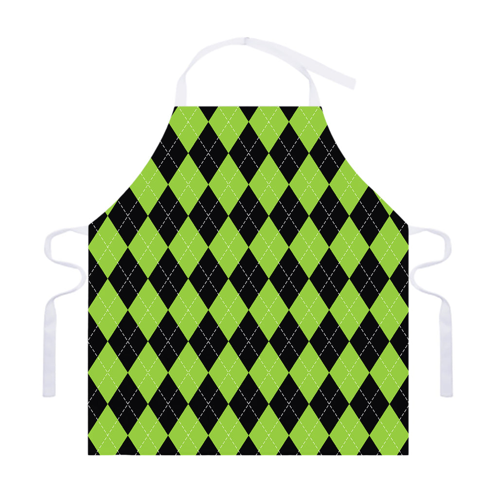 Black And Green Argyle Pattern Print Adjustable Apron
