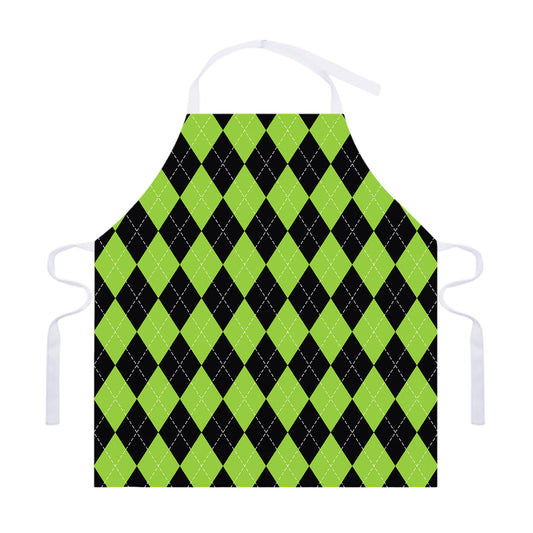 Black And Green Argyle Pattern Print Adjustable Apron