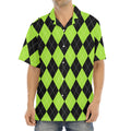 Black And Green Argyle Pattern Print Aloha Shirt