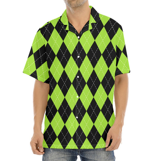 Black And Green Argyle Pattern Print Aloha Shirt