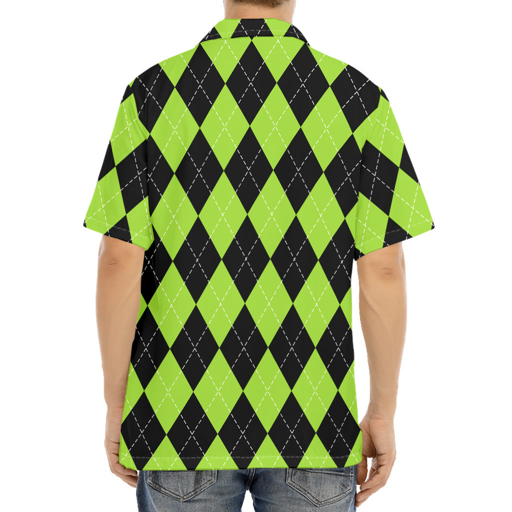 Black And Green Argyle Pattern Print Aloha Shirt