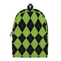 Black And Green Argyle Pattern Print School Backpack