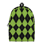Black And Green Argyle Pattern Print Backpack