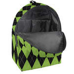 Black And Green Argyle Pattern Print Backpack