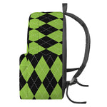 Black And Green Argyle Pattern Print Backpack