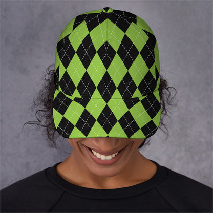 Black And Green Argyle Pattern Print Baseball Cap