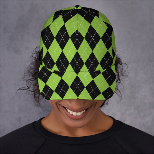 Black And Green Argyle Pattern Print Baseball Cap