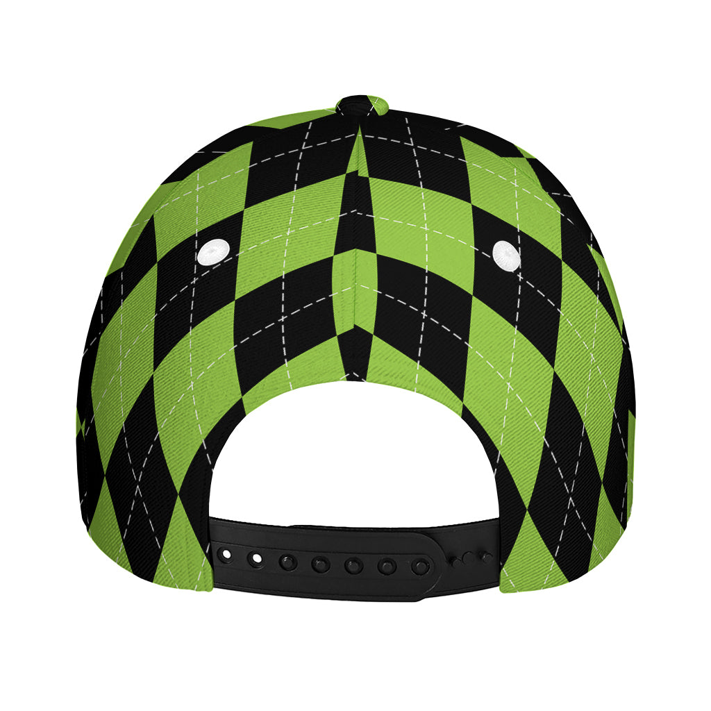 Black And Green Argyle Pattern Print Baseball Cap