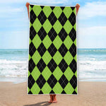 Black And Green Argyle Pattern Print Beach Towel