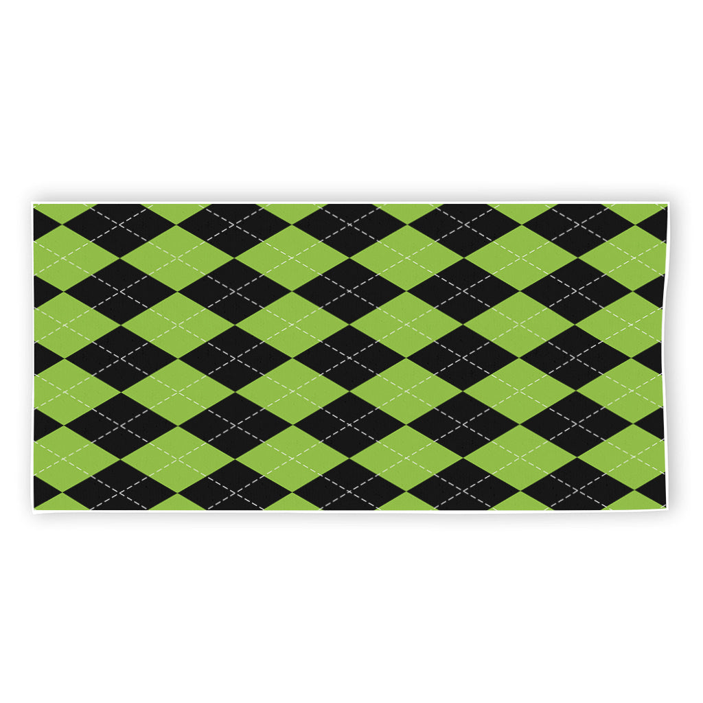 Black And Green Argyle Pattern Print Beach Towel