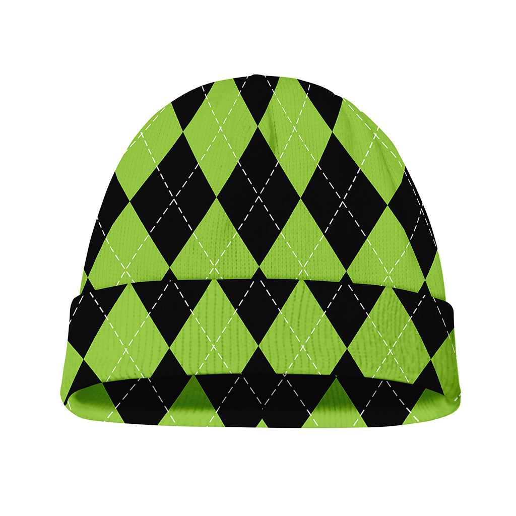 Black And Green Argyle Pattern Print Beanie