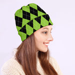 Black And Green Argyle Pattern Print Beanie