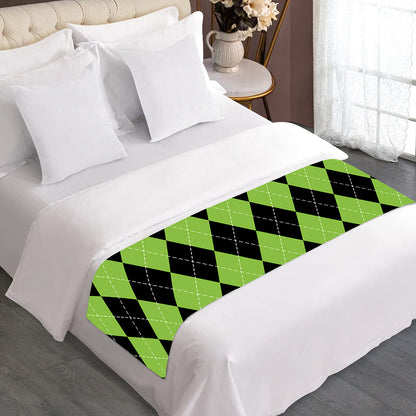 Black And Green Argyle Pattern Print Bed Runner