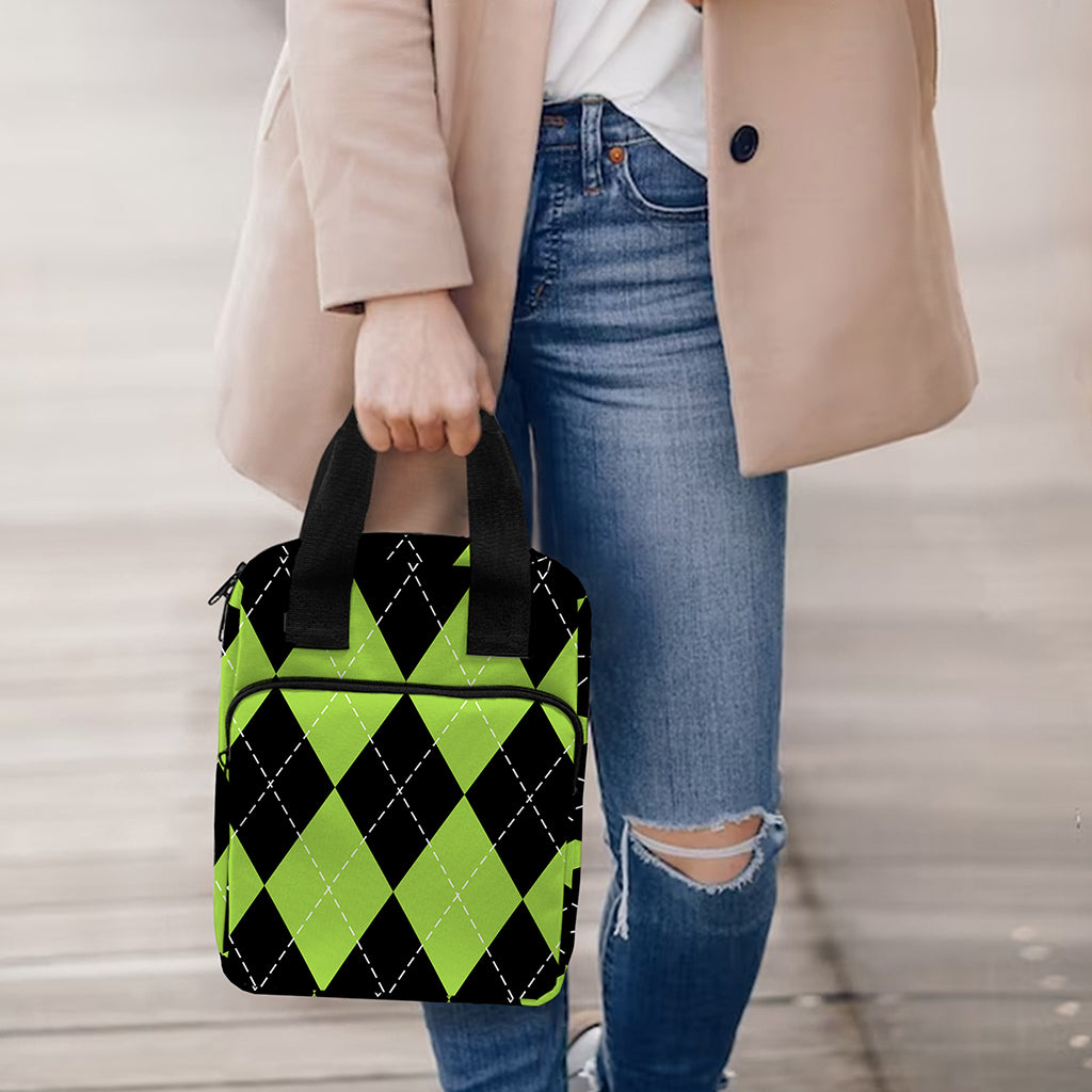 Black And Green Argyle Pattern Print Bible Tote Bag