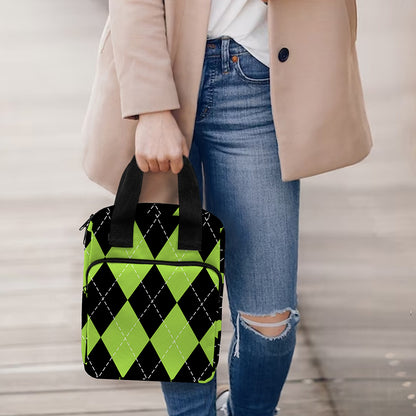 Black And Green Argyle Pattern Print Bible Tote Bag