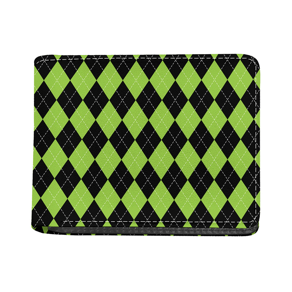 Black And Green Argyle Pattern Print Bifold Wallet