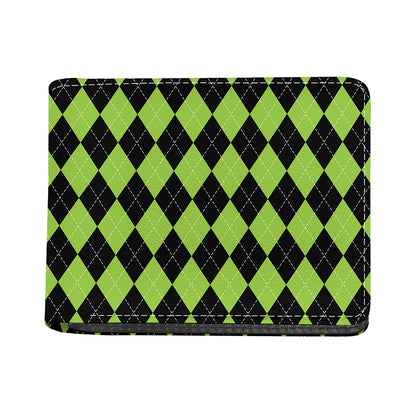Black And Green Argyle Pattern Print Bifold Wallet