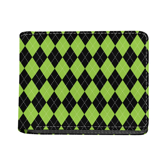 Black And Green Argyle Pattern Print Bifold Wallet