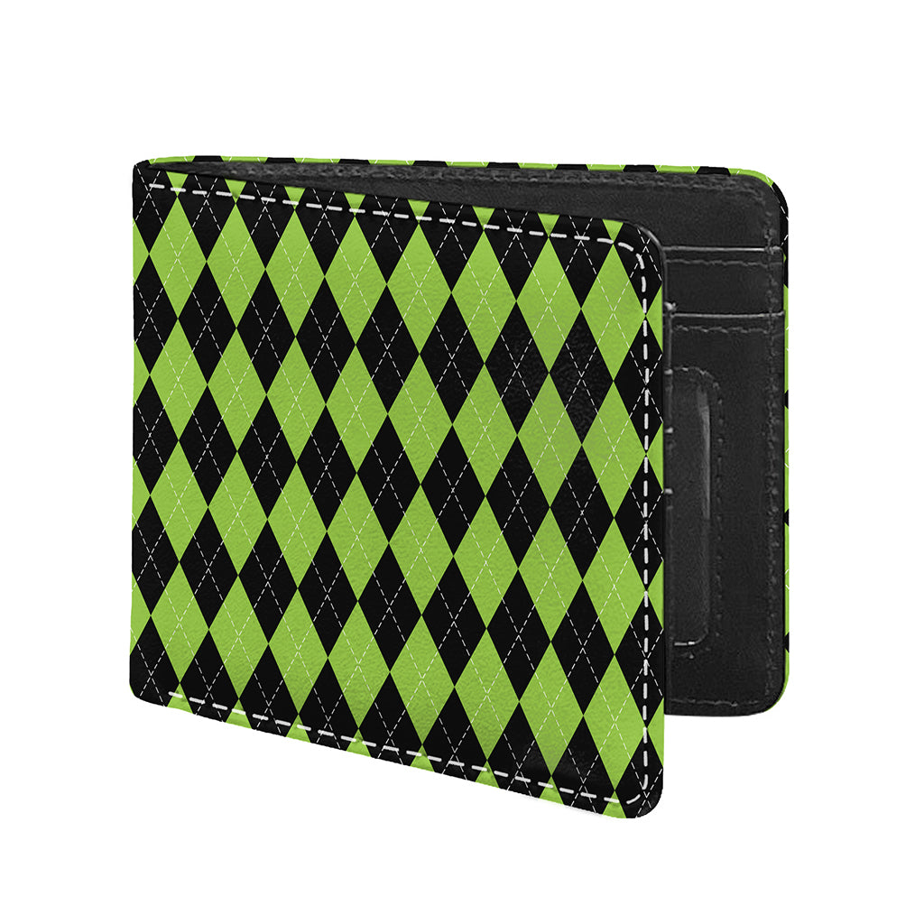Black And Green Argyle Pattern Print Bifold Wallet