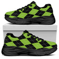 Black And Green Argyle Pattern Print Black Chunky Shoes