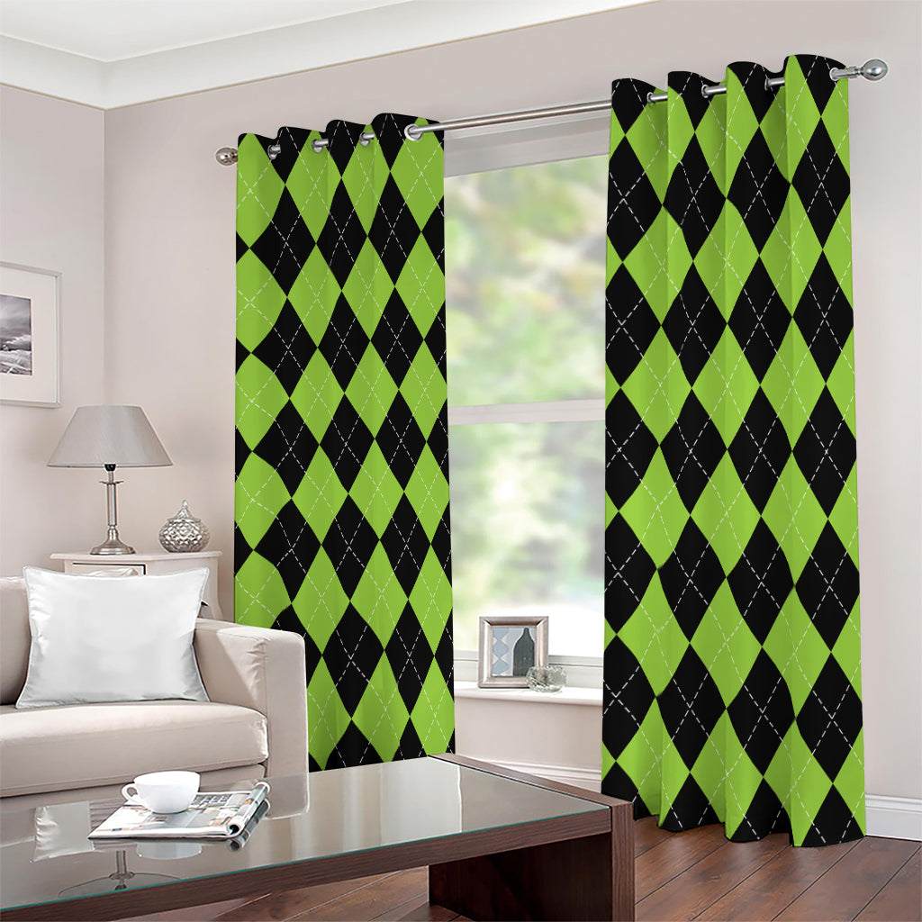 Black And Green Argyle Pattern Print Blackout Grommet Curtains