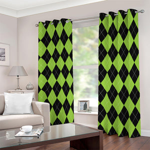 Black And Green Argyle Pattern Print Blackout Grommet Curtains