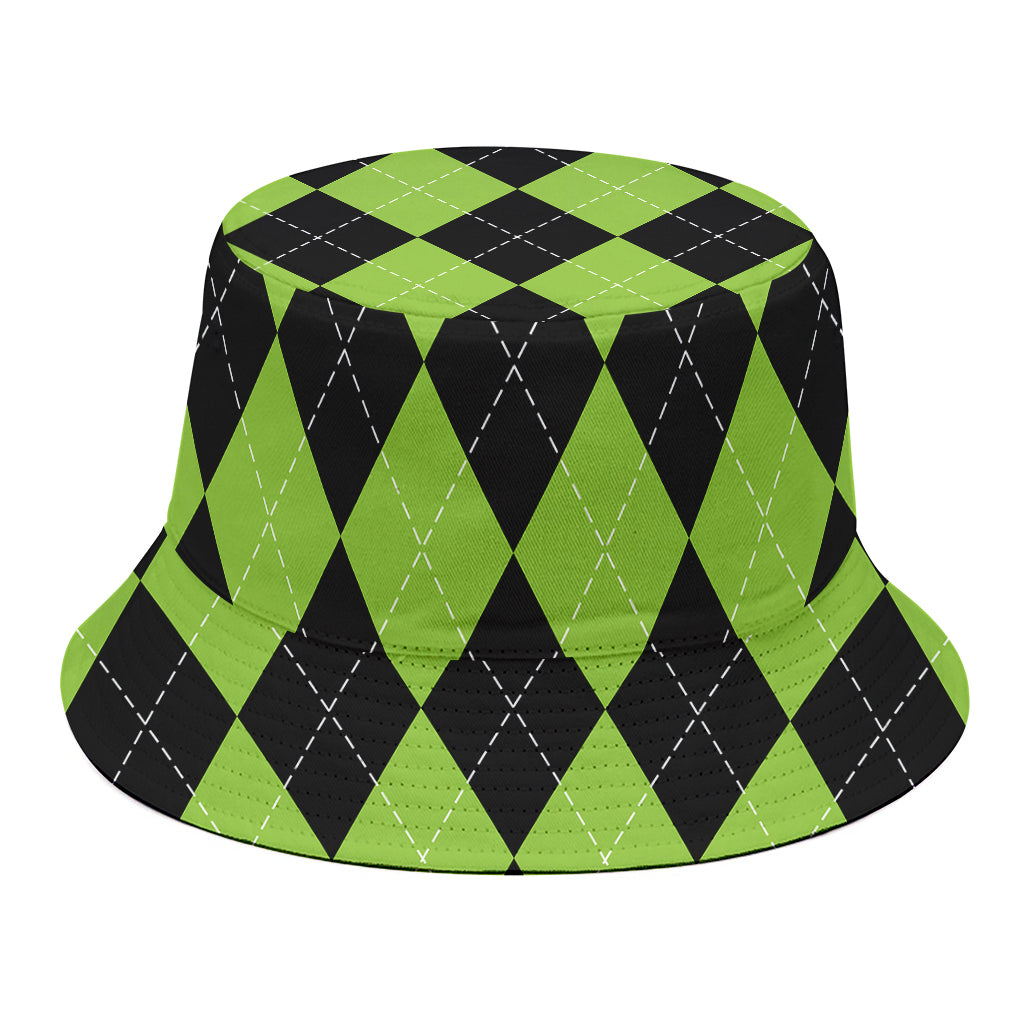 Black And Green Argyle Pattern Print Bucket Hat