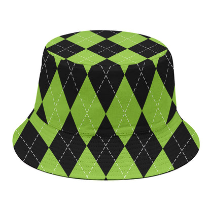 Black And Green Argyle Pattern Print Bucket Hat