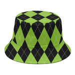 Black And Green Argyle Pattern Print Bucket Hat