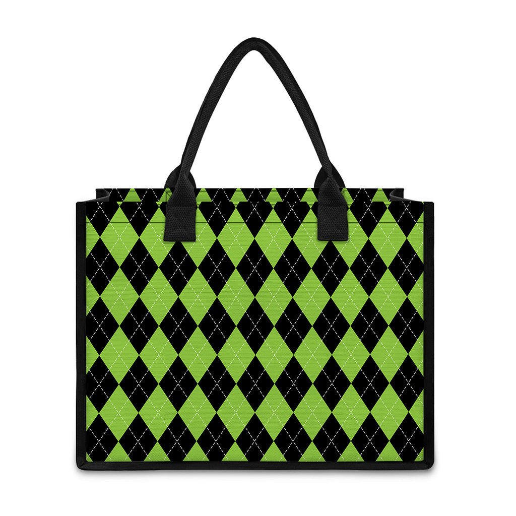 Black And Green Argyle Pattern Print Canvas Tote Bag