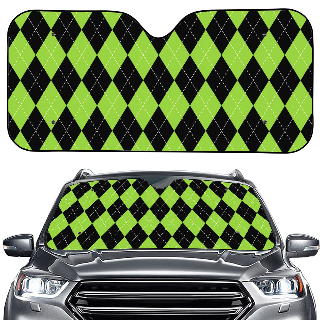 Black And Green Argyle Pattern Print Car Windshield Sun Shade