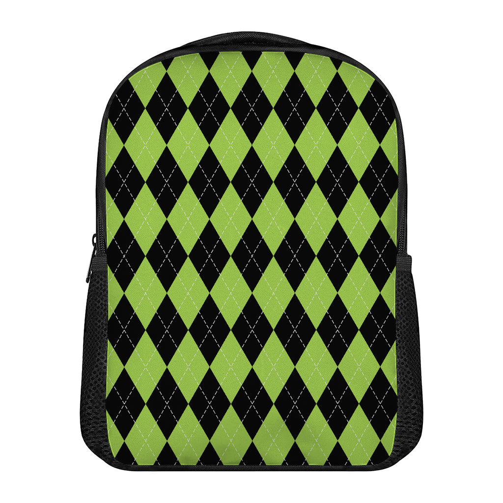 Black And Green Argyle Pattern Print Casual Backpack