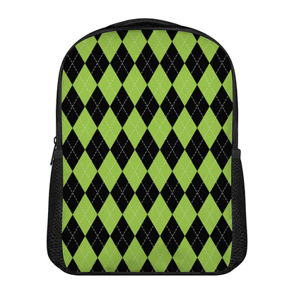 Black And Green Argyle Pattern Print Casual Backpack