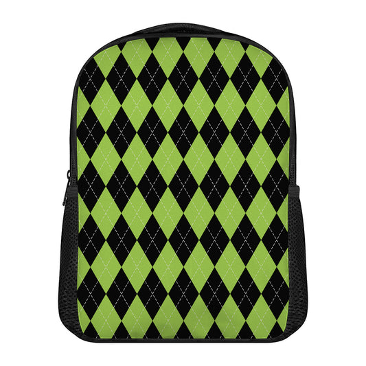 Black And Green Argyle Pattern Print Casual Backpack