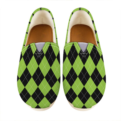 Black And Green Argyle Pattern Print Casual Shoes