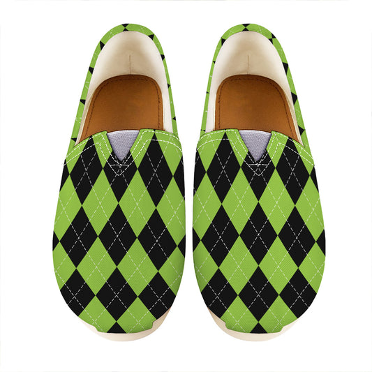 Black And Green Argyle Pattern Print Casual Shoes
