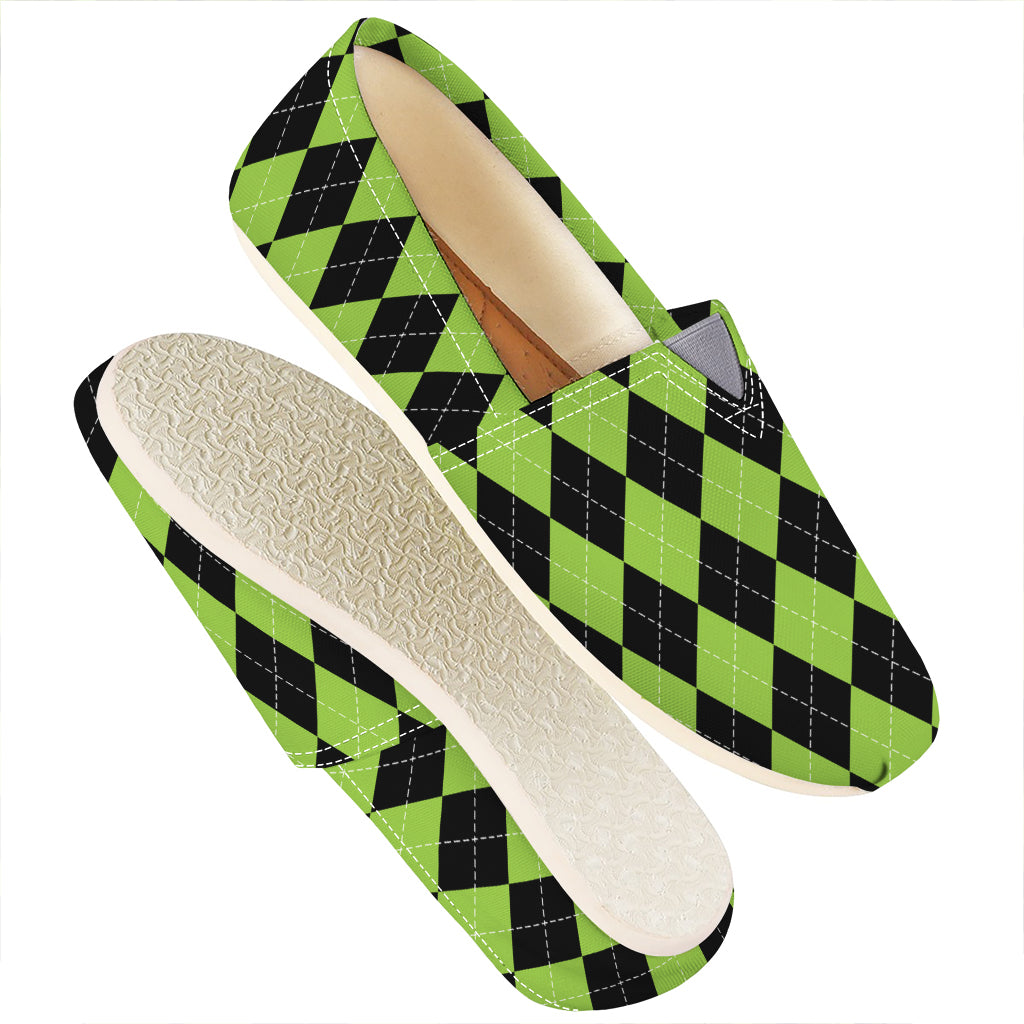 Black And Green Argyle Pattern Print Casual Shoes