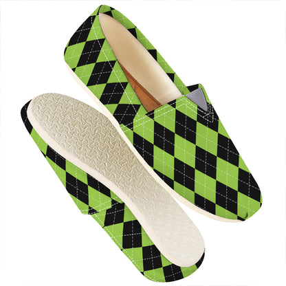 Black And Green Argyle Pattern Print Casual Shoes