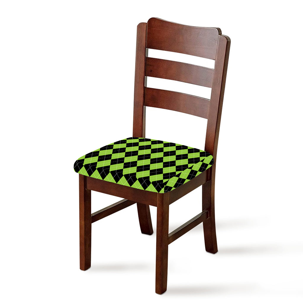 Black And Green Argyle Pattern Print Chair Cushion Cover