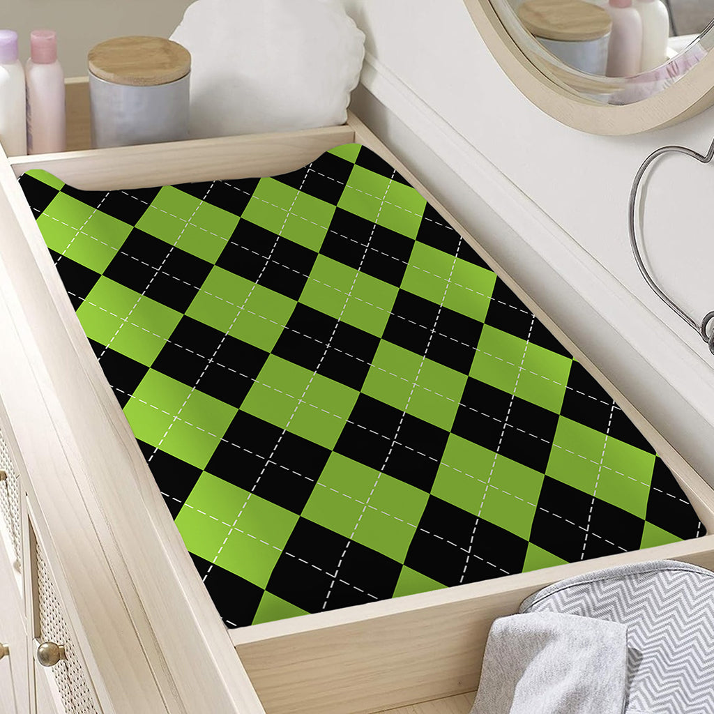 Black And Green Argyle Pattern Print Changing Pad Cover