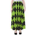 Black And Green Argyle Pattern Print Chiffon Maxi Skirt