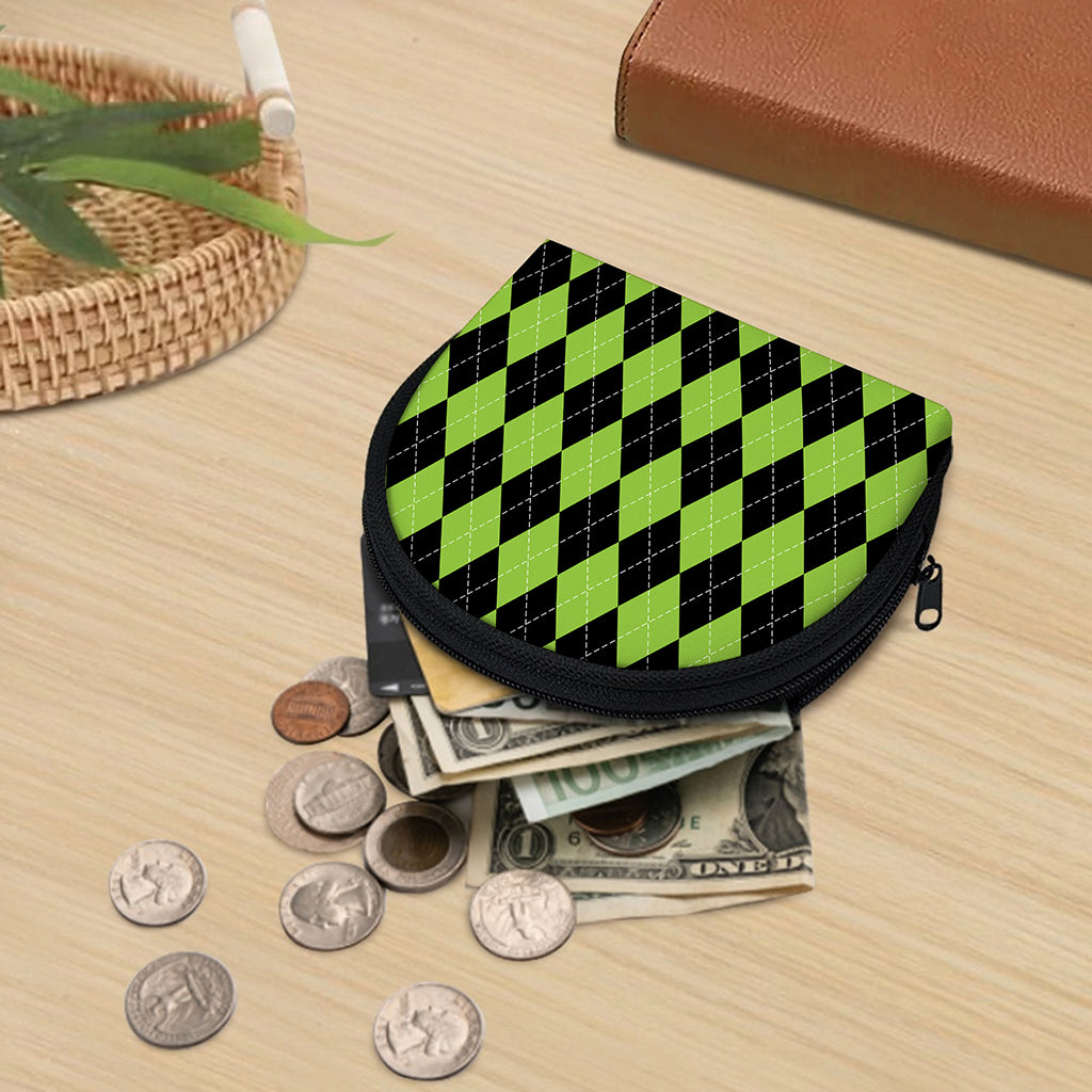 Black And Green Argyle Pattern Print Coin Purse